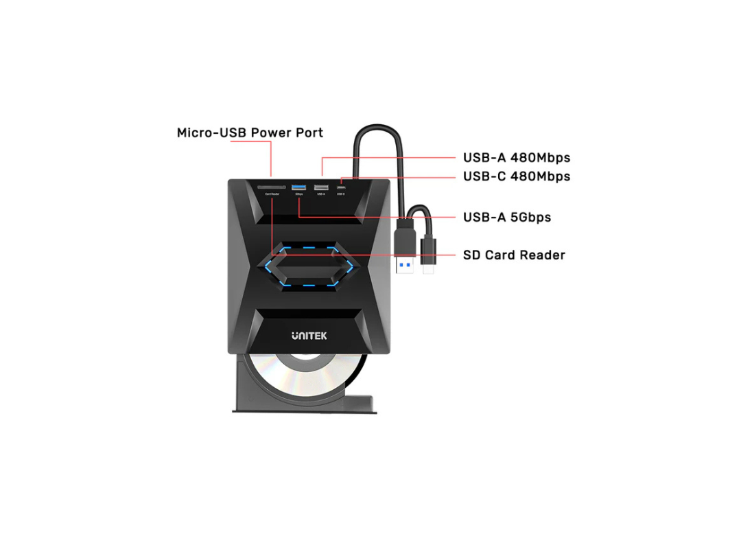 Buy Unitek 5-in-1 External Optical Drive USB Hub - USB-A, USB-C, SD in Qatar Buy Unitek 5-in-1 External Optical Drive USB Hub - USB-A, USB-C, SD in Qatar